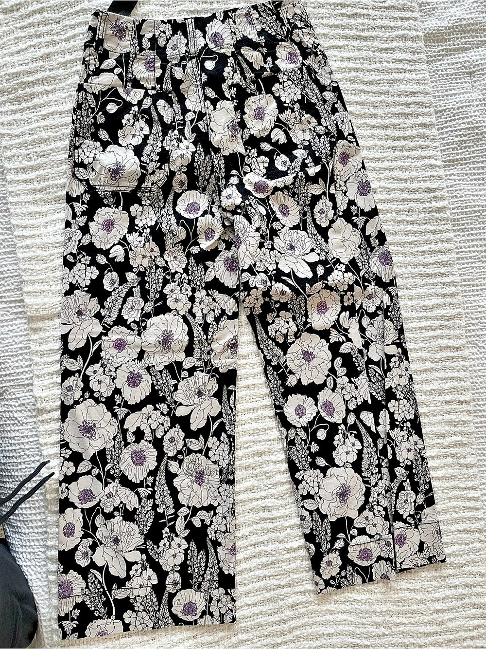 Maeve by Anthropologie Floral Wide Leg Pants in Black & White Waist 27
